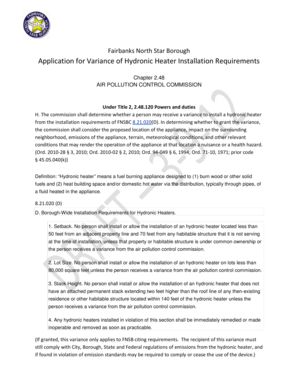 Application for Variance of Hydronic Heater Installation Requirements
