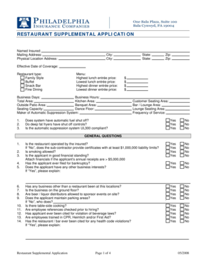 Restaurant Supplemental Application