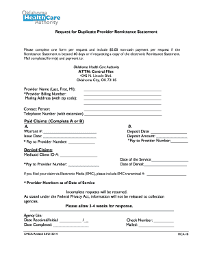 Request for Duplicate Provider Remittance Statement