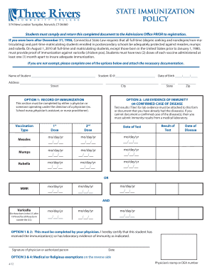 Connecticut Student Immunization Form