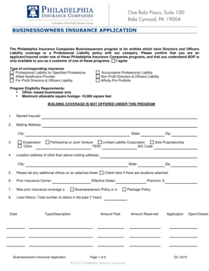 Businessowners Insurance Application