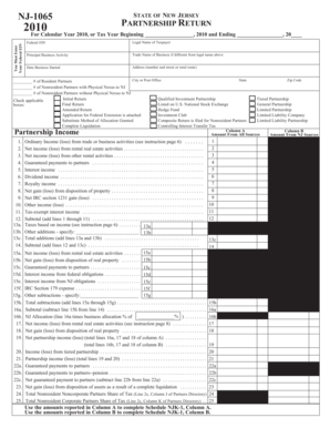 New Jersey Partnership Tax Return Form NJ-1065