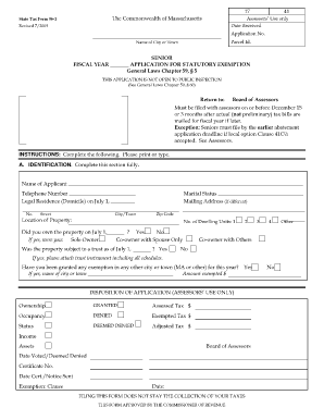 Massachusetts Senior Fiscal Year Exemption Application