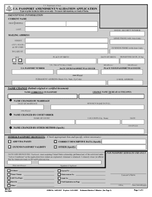 US Passport Amendment/Validation Application