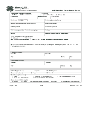 Missouri 4-H Member Enrollment Form