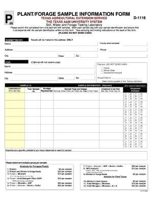 Texas Plant/Forage Sample Information Form