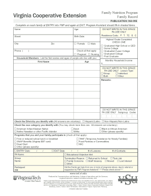Family Nutrition Program Record Form