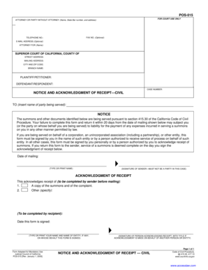 California Notice and Acknowledgment of Receipt – Civil