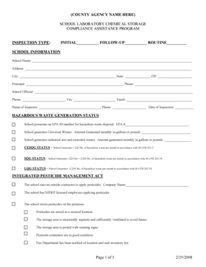 School Laboratory Chemical Storage Compliance Form