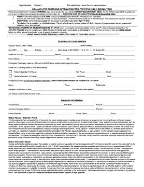 HSNA Athletic Screening Information Form
