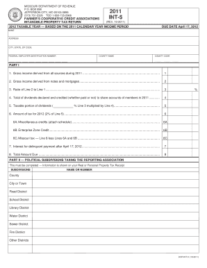 Missouri INT-5 Intangible Property Tax Return