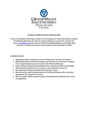 Fillable Online gvsu YOUNG ALUMNI COUNCIL APPLICATION - gvsu Fax Email ...