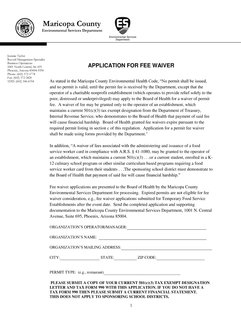 Fee Waiver Application - Maricopa County - maricopa Preview on Page 1