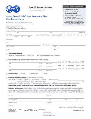 Aetna Dental PPO Max Insurance Enrollment Form