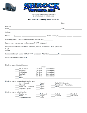 Truck Driver Pre-Application Questionnaire