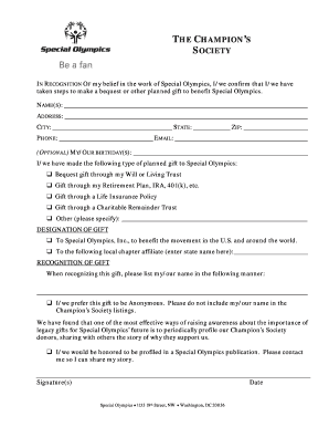 Special Olympics Planned Gift Form