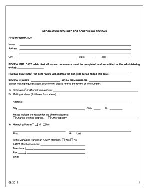 AICPA Peer Review Scheduling Form