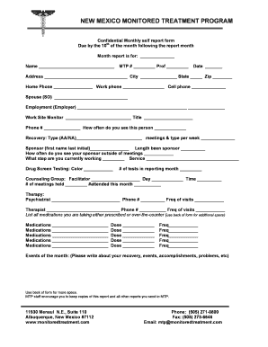 Confidential Monthly Self Report Form - New Mexico Monitored ...