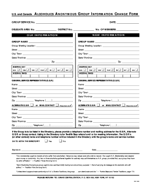 Alcoholics Anonymous Group Information Change Form