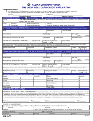 Albina Community Bank Visa Credit Card Application