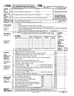 US Federal Individual Income Tax Return Form 1040