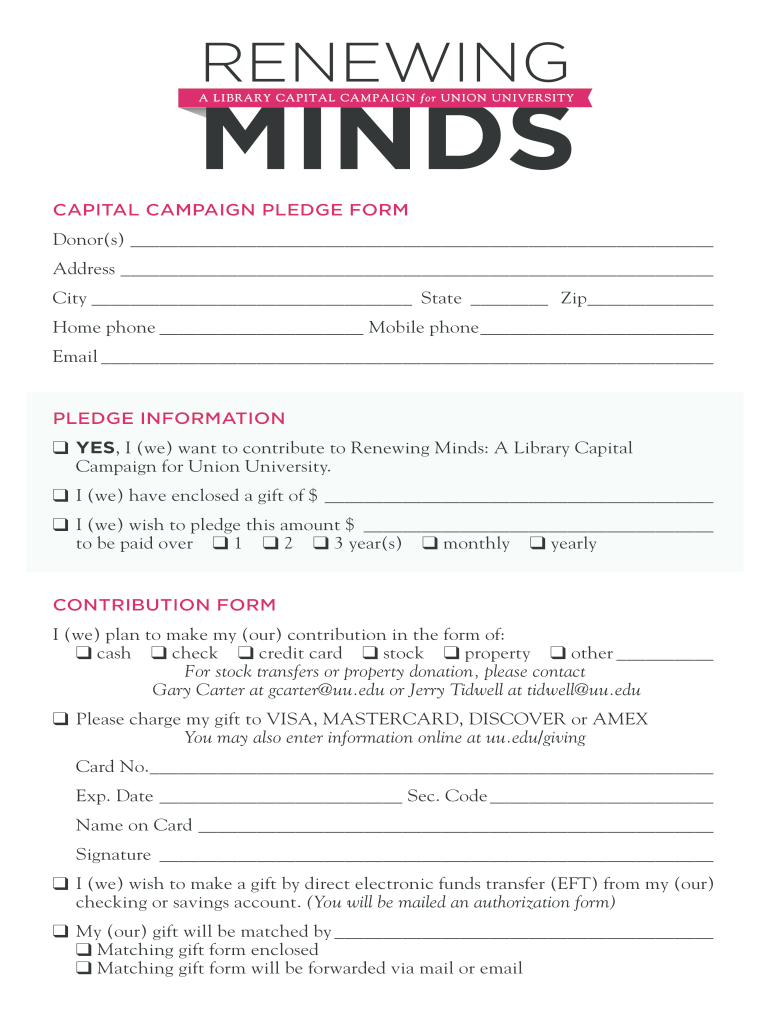 Capital Campaign Form Sample - Fill Online, Printable, Fillable With Free Pledge Card Template