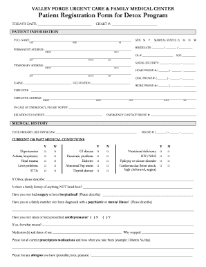 Patient Registration Form for Detox Program