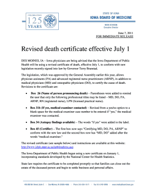 Iowa Death Certificate