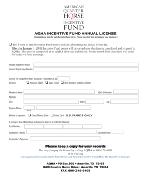 AQHA Incentive Fund Annual License