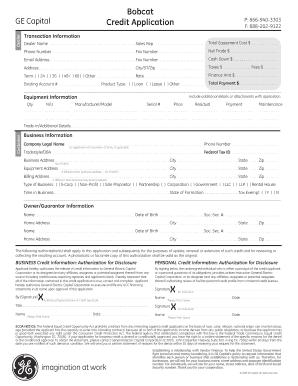 Bobcat GE Capital Credit Application