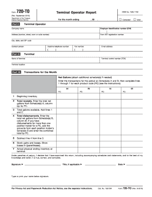 IRS Form 720-TO Terminal Operator Report