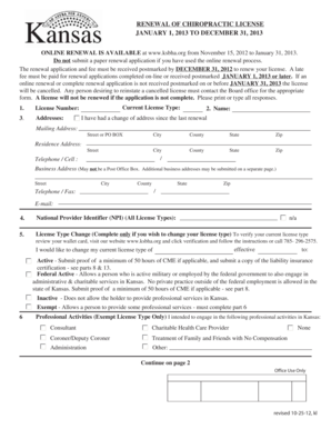 Kansas Chiropractic License Renewal Form