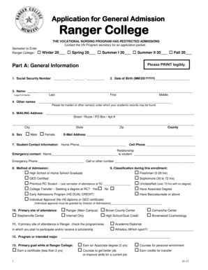 Ranger College General Admission Application