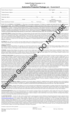 DuPont Automotive Protection Package Guarantee Form