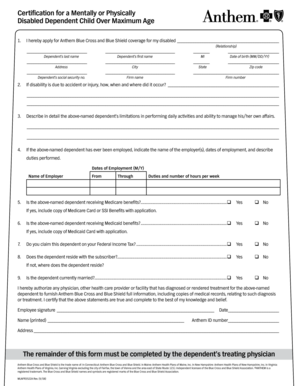 Anthem Disabled Dependent Child Certification