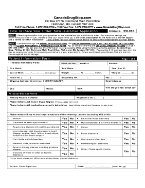 CanadaDrugStop Patient Information Form