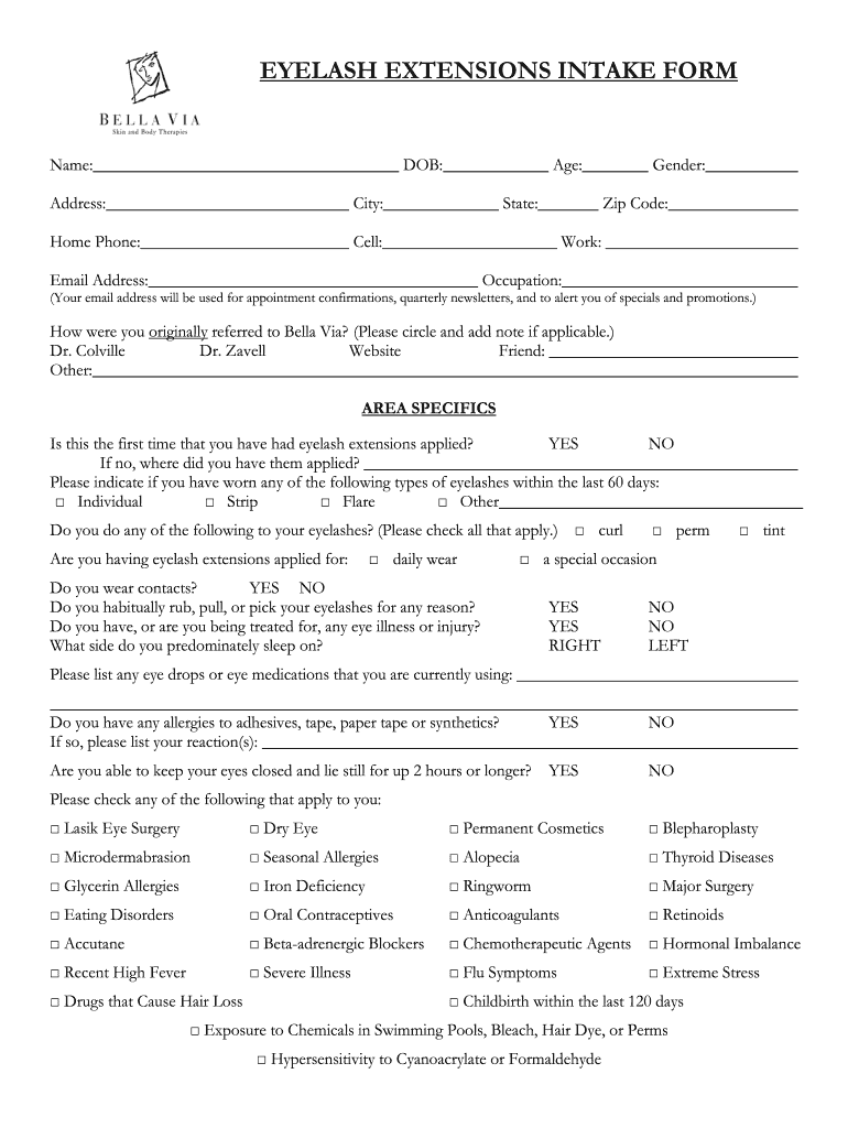 Printable Eyelash Consultation Form