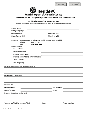 Primary Care to Specialty Behavioral Health Referral Form