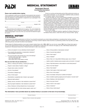 PADI Medical Statement and Diving Consent Form