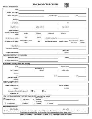 Fine Foot Care Center Patient Information Form