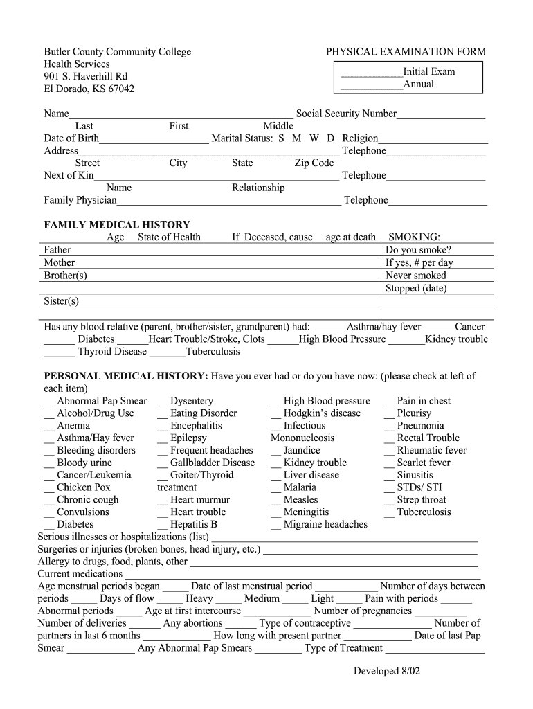 College Physical Form - Fill Online, Printable, Fillable, Blank Throughout History And Physical Template Word