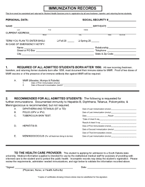 immunization records form