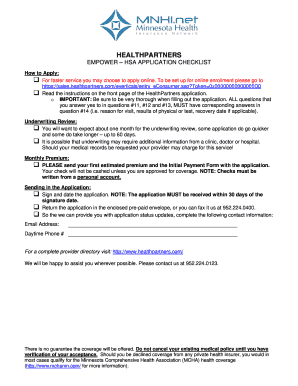 HealthPartners HSA Application Checklist