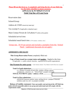 Field Trip Day of Event Form