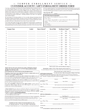 Temper Enrollment Service Gift Order Form