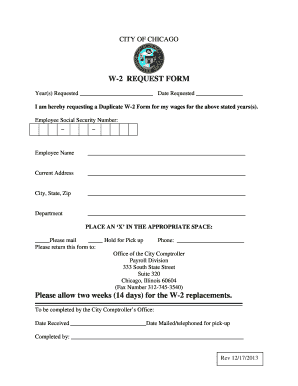 City of Chicago W-2 Request Form
