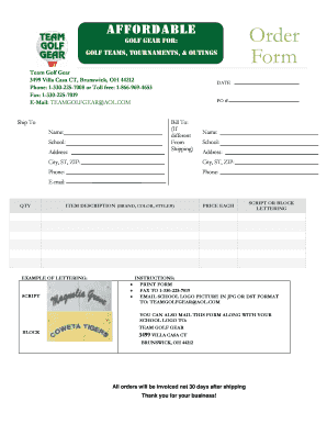 Team Golf Gear Order Form