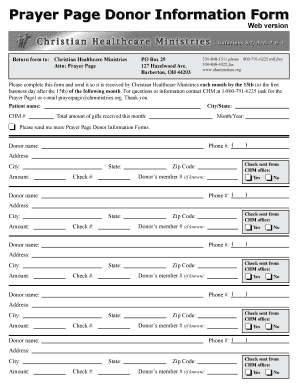 Prayer Page Donor Information Form