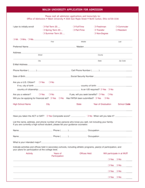Walsh University Application for Admission