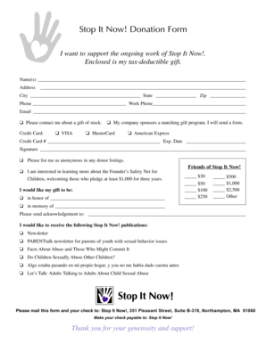 Stop It Now Donation Form